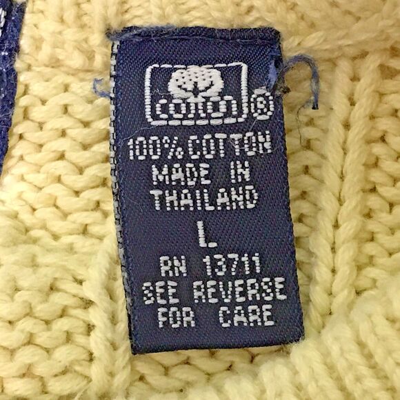 Vintage John Ashford Cable Knit Pullover Sweater Men's Large Yellow Cotton Crew - Picture 7 of 9